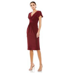 Mac Duggal Flounce Sleeve Midi Dress Wine 12 #8635